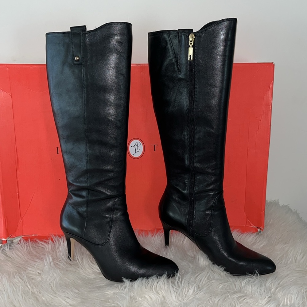Black leather heel boots